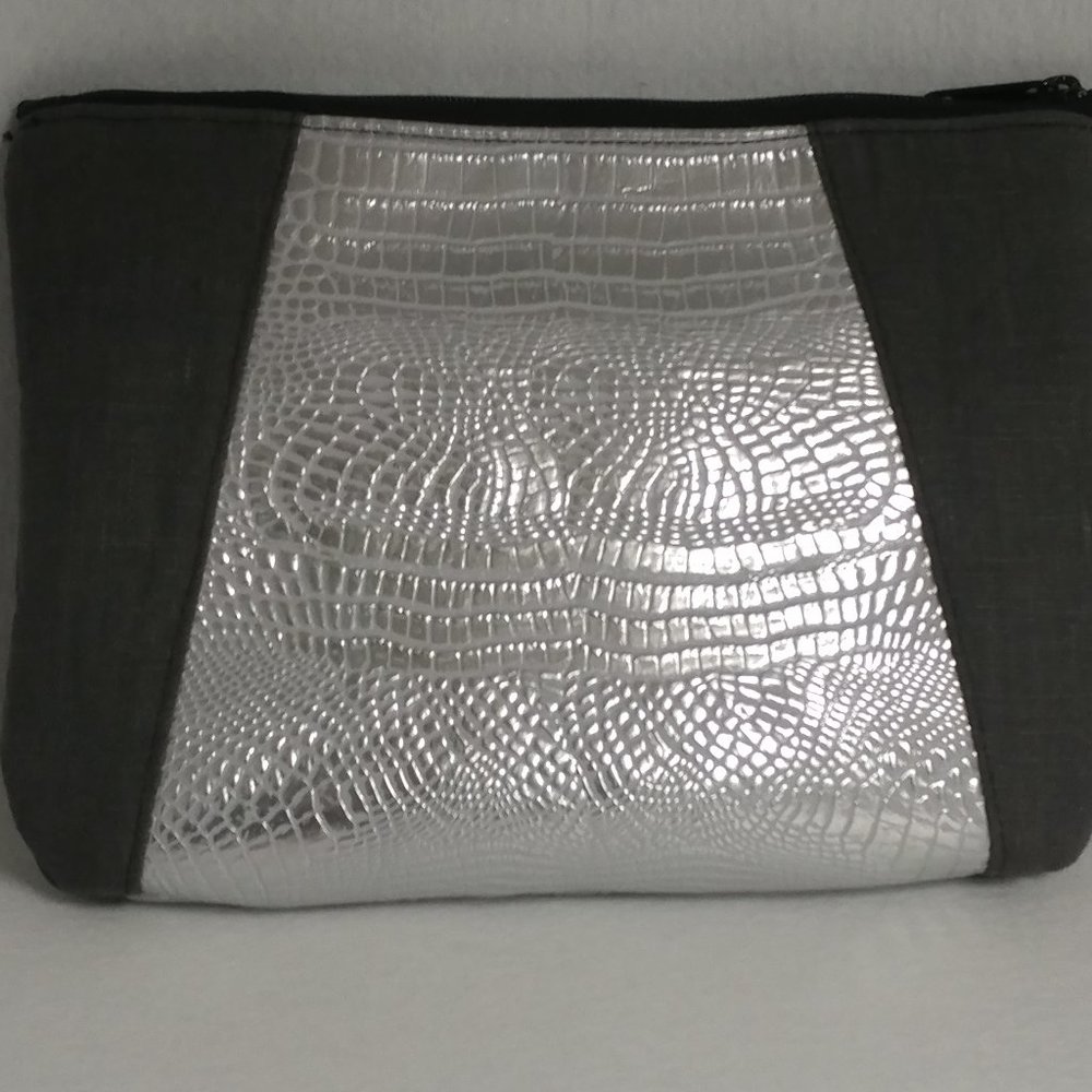 Silver and Charcoal Zipper Clutch